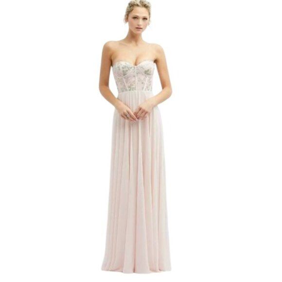 NEW Dessy Collection Strapless Floral Embroidered Corset Maxi Dress Blush 18 - Picture 1 of 14